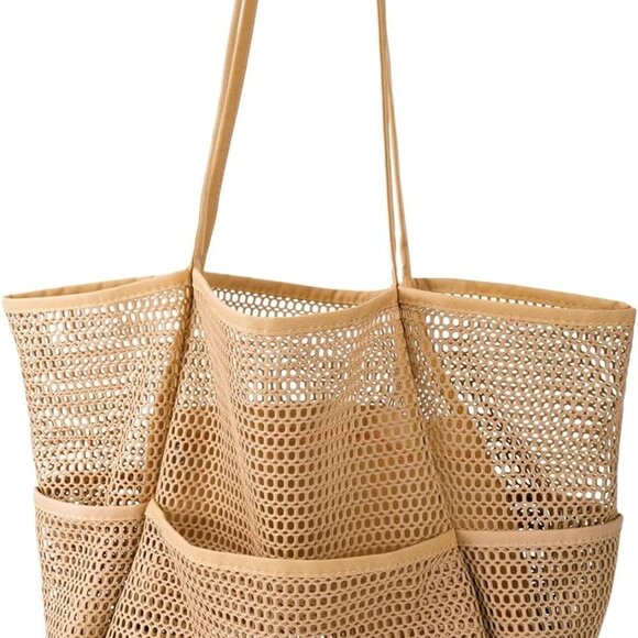 Mesh Beach Bag Large Womens Reversible Tote Sandproof Travel Organizer - Picture 1 of 7